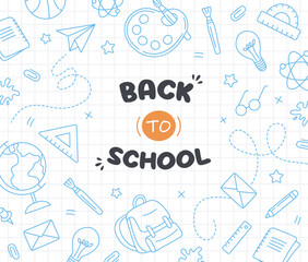 Vector illustration banner background design sketch outline education element template for school. Back to school cartoon style.