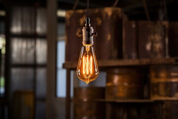 vintage edison bulb hanging from the ceiling - obrazy, fototapety, plakaty
