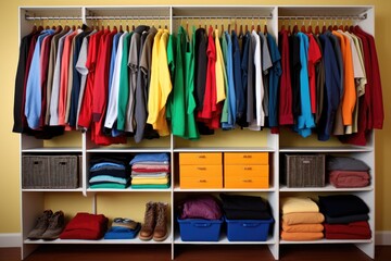 organized wardrobe with color-coded garments