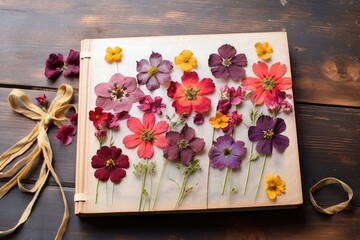 pressed flowers in a handmade notebook or journal - obrazy, fototapety, plakaty