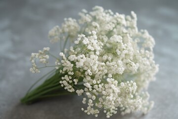 Close-up of baby’s breath bouquet on neutral background. Generative AI