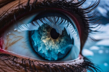 Close-up of a blue human eye with a diamond iris (Generative AI)