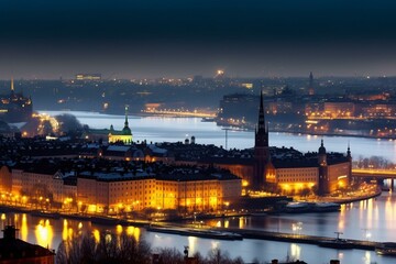 Fototapeta na wymiar Cityscape of Stockholm's downtown. Generative AI