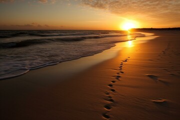 Fototapeta na wymiar Beach at sunrise. Generative AI