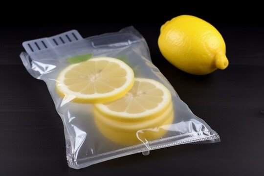 Cold lemonade in plastic packaging. Generative AI