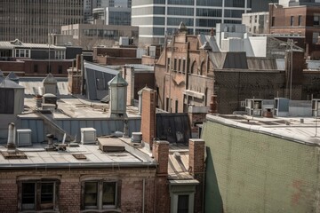 Rooftops atop city buildings. Generative AI