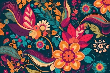 Colorful flower pattern with abstract design. Generative AI