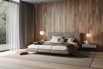 Contemporary bedroom, digitally created. Generative AI