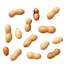Fototapeta Arrangement of peanuts on a transparent background from above with space for text obraz