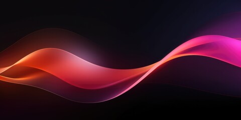 Abstract pink orange vibrant curves swirl wave on black background. Flow liquid lines design element, generative ai
