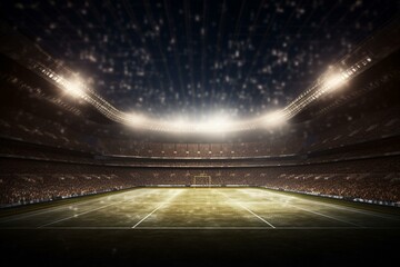 Illuminated football stadium with flashes. Generative AI