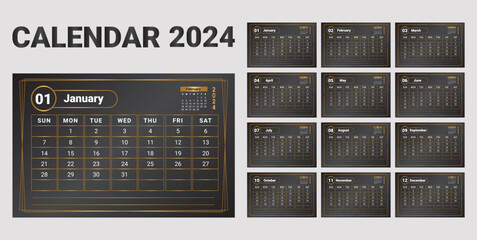 Table Calendar 2024 luxury design vector template