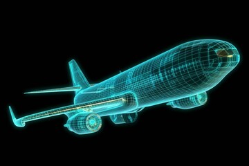 Fototapeta na wymiar Holographic airplane. Futuristic transport. Generative AI