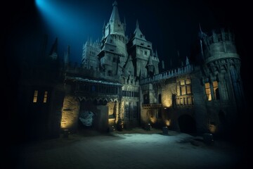 Fototapeta na wymiar A replica of a castle in a virtual environment. Generative AI
