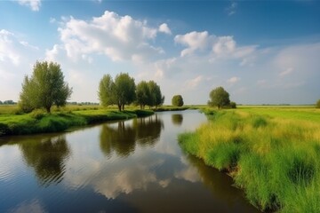 Fototapeta na wymiar Scenic view of the Netherlands water landscape. Generative AI