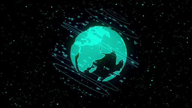 Global network rotating connection data connections. Earth animation social future technology. 582