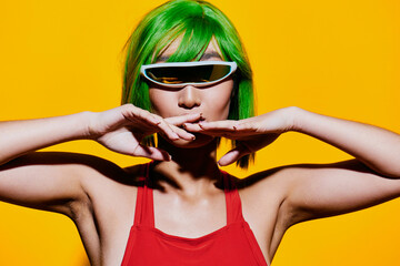 Woman wig portrait sunglasses beauty trendy fashion