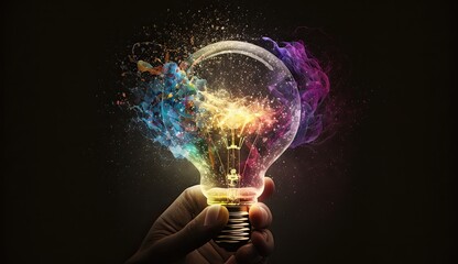 Great idea concept, Idea, innovation and inspiration, creativity with light bulbs that shine glitter on table, new ideas with innovative technology and creativity, business, education, technology