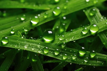 close-up of freshly cut grass and dewdrops