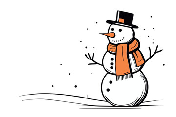 Snowmen engraved style illustration. Drawn sketch with snowman on a white background. Vector illustration.