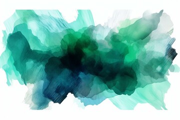Abstract watercolor brush art in green and blue, with transparent background. Generative AI