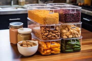 stackable clear pantry containers with food