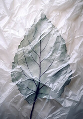 Plant leaf underneath a plastic wrap. Nature degradation, artificial impact conceptual background. AI generated image