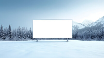 mockup in ski station, large billboard in a serene snowy landscape, horizontal poster in minimalist outdoor, space for your text