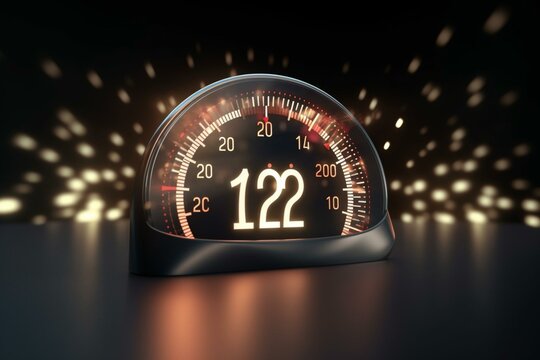 A 3D render speedometer shows 2021 while the screen displays 'Happy New Year.'. Generative AI