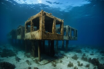 Decayed undersea buildings. Generative AI