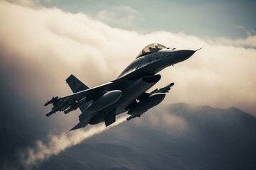 Fototapeta na wymiar Military jet soaring through the air. Generative AI