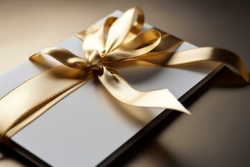 Empty gift label with a bow and border of gold ribbon. Generative AI