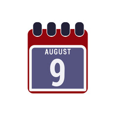 Calendar displaying page of the day 9 ( ninth ) of the August - Day 9 of the month. illustration
