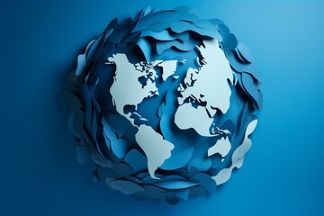 A paper-cutout of planet earth in blue. Generative AI