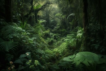 Uninterrupted leafy backdrop of tropical flora. Wilderness. Generative AI