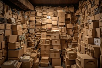 Excessive stockpile of inventory in cardboard boxes. Generative AI