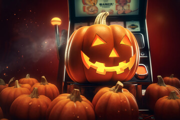 halloween slot machine, halloween event at the casino, casino chips, pumpkins and jack o lantern, games at the casino, las vegas, horror, fear, seasonal events, gambling,