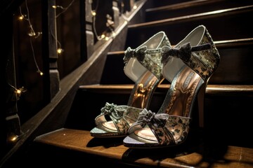 shining shoes on a staircase, ready for a night out