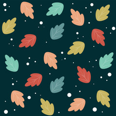 Colorful leaves on green background, Retro 80's vector elements collection. Distort forms with patterns, risograph textures for fabric designs.