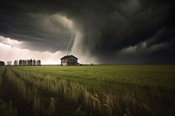 Naklejka na ściany i meble tornado forming over open field with dark clouds