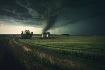 tornado forming over empty countryside landscape