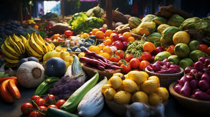Exotic fruits and vegetables in a market