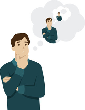 Man thinking dejavu. Experience something that ever happened. Infinity and beyond. Repeating image. Flat vector illustration isolated on white background