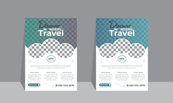 Summer travel flyer or brochure template design, Modern editable tour poster template set.