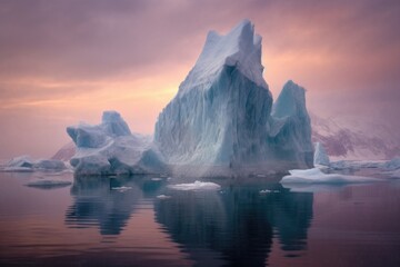 Fototapeta na wymiar contrasting warm and cold tones in iceberg formations