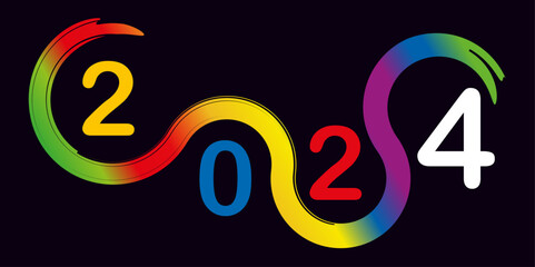 Carte de vœux au graphisme original pour présenter l’année 2024. Elle montre une succession de courbes aux couleurs de l’arc en ciel.