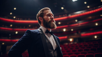 Suited Man with Beard Approaching Stage