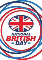 Fototapeta na wymiar National British Day. Happy holiday, celebrated annual. Great Britain flag. British fame and glory. United Kingdom patriotic elements. Festival and parade design. Vector poster illustration