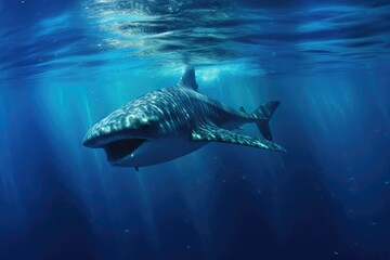 whale shark swimming near surface, feeding on plankton