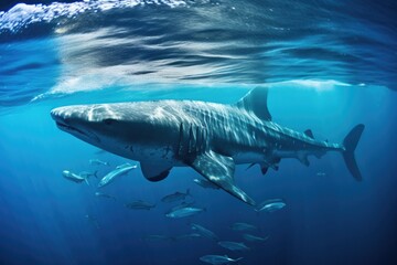 wide-angle shot of whale shark feeding near surface